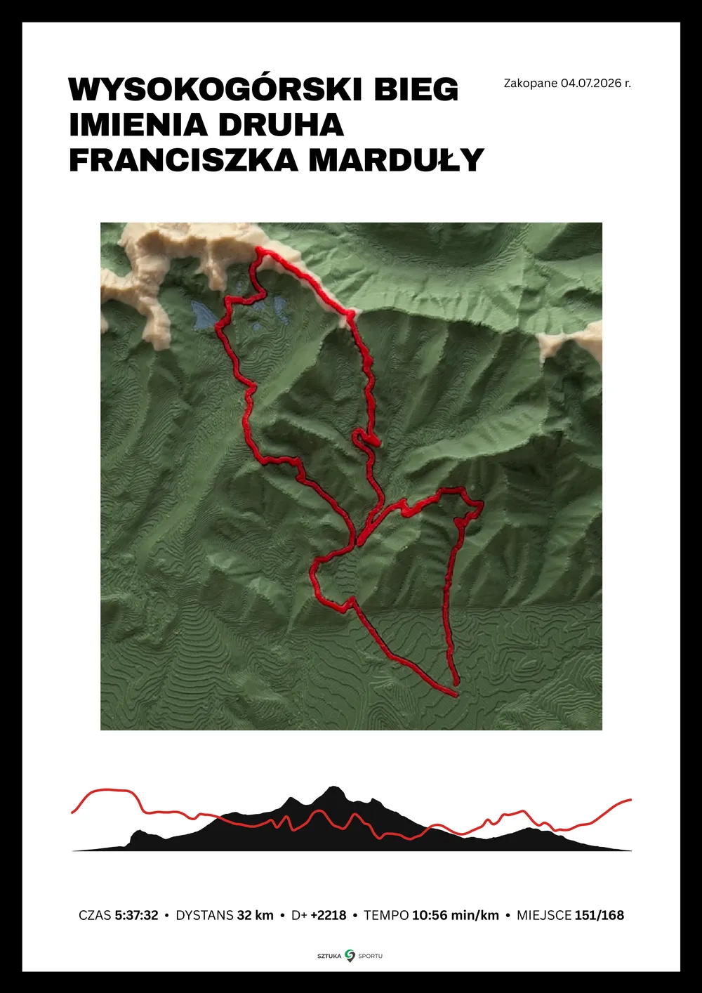 Rama z mapą 3D trasy Wysokogórski Bieg im. Franciszka Marduły